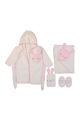 GAYE - Gaye Unisex Bebek Bornoz Seti 3'lü Tavşan Desenli