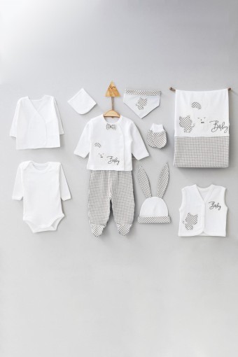 GAYE - Gaye Unisex Bebek Pamuklu 10'lu Zıbın Seti Tavşan Desenli