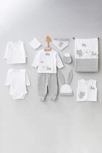 GAYE - Gaye Unisex Bebek Pamuklu 10'lu Zıbın Seti Tavşan Desenli (1)