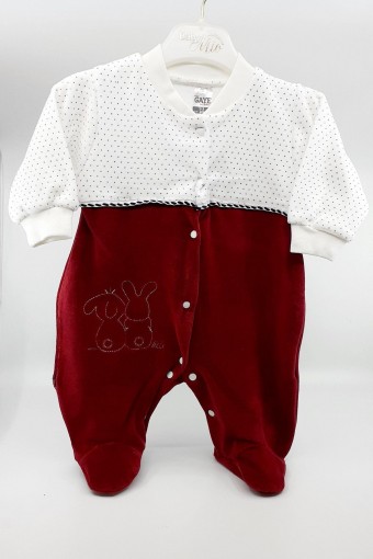 GAYE - Gaye Unisex Bebek Tulum Arkası Dönük Tavşanlı Kadife - Bordo