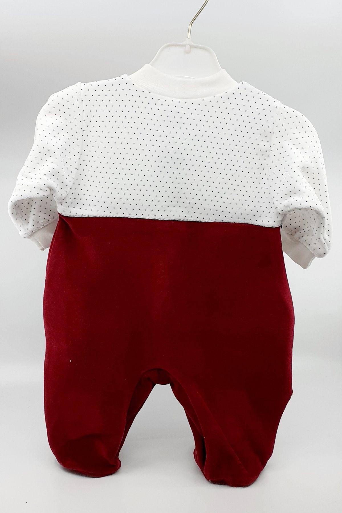 Gaye Unisex Bebek Tulum Arkası Dönük Tavşanlı Kadife - Bordo - Thumbnail