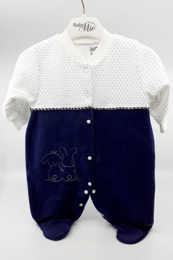 GAYE - Gaye Unisex Bebek Tulum Arkası Dönük Tavşanlı Kadife - Lacivert