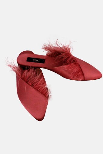 G&C - G&C Kadın Fantezi Terlik Düz Taban Sivri Burunlu Tüylü