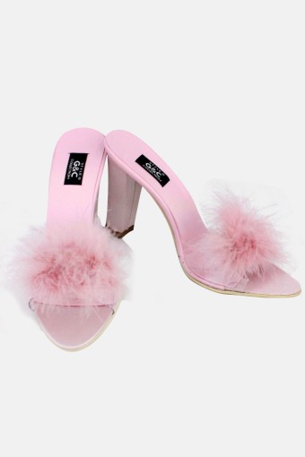 G&C - G&C Kadın Fantezi Terlik Topuklu Tüylü