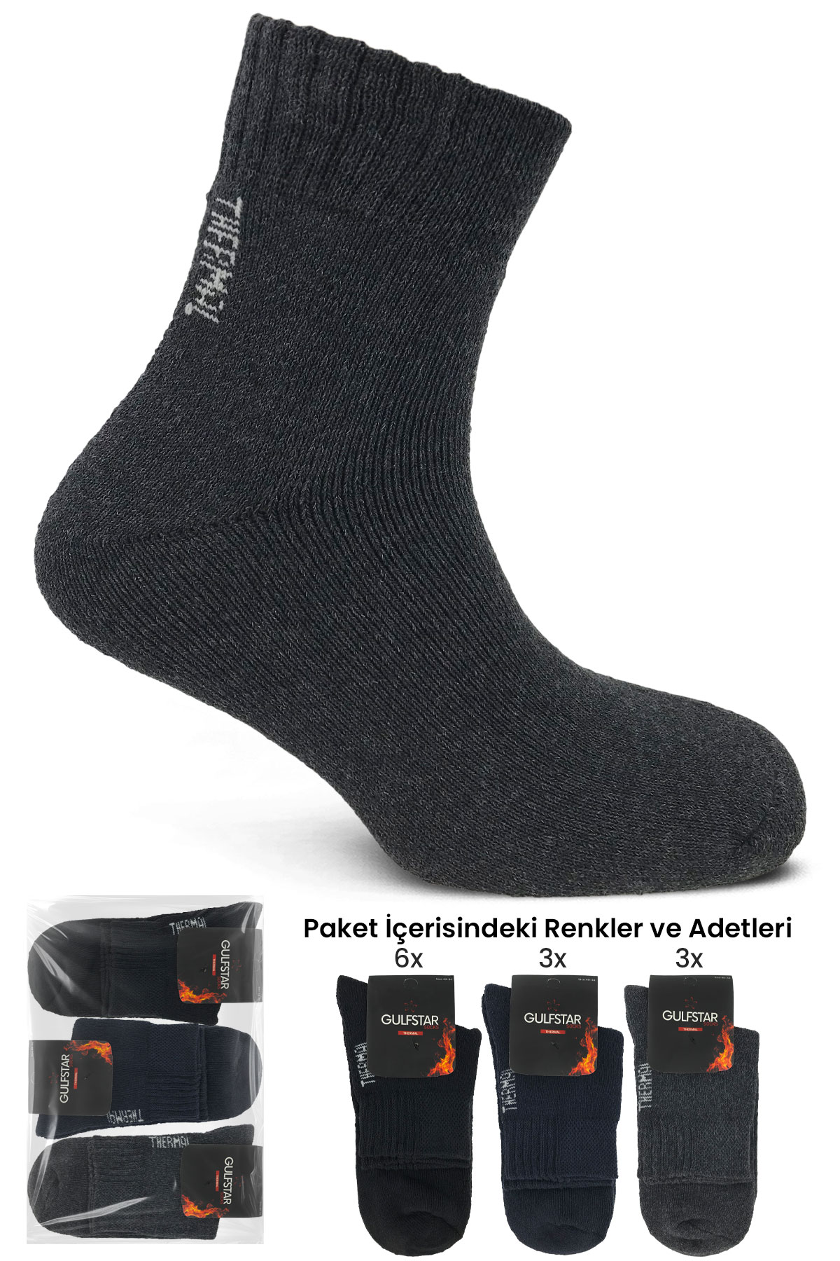 Gulfstar Erkek Termal Kısa Konç Çorap Düz - Thumbnail