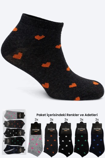 GULFSTAR ÇORAP - Gulfstar Kadın Patik Çorap Kalp Desenli Yazılı