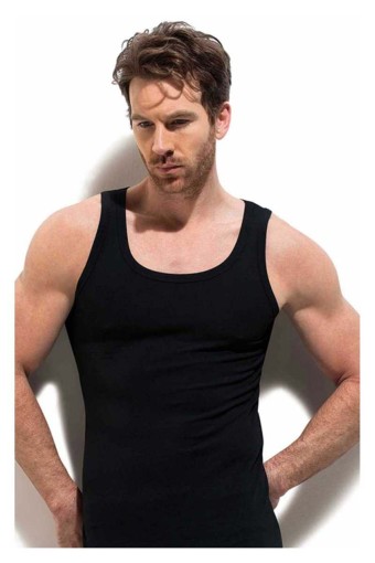 GÜMÜŞ ÇAMAŞIR - Gümüş Erkek Ribana Kalın Askılı Atlet - Siyah - M