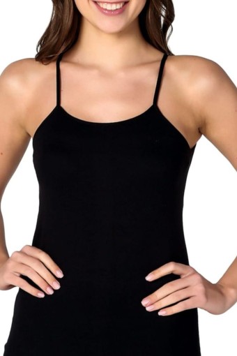 GÜMÜŞ ÇAMAŞIR - Gümüş Kadın İp Askılı Ribana Atlet - Siyah - 6