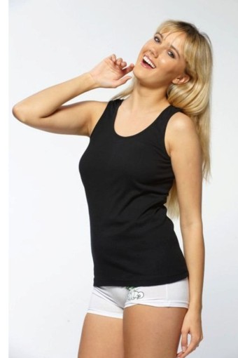 GÜMÜŞ ÇAMAŞIR - Gümüş Kadın Kalın Askılı Düz Biyeli Ribana Atlet - Siyah - 4