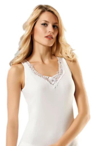 GÜMÜŞ ÇAMAŞIR - Gümüş Kadın Kalın Askılı Güpürlü Ribana Atlet - Beyaz - 4