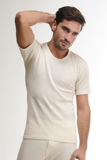 HASYÜN - Hasyün Erkek Termal Üst İçlik Yün Kısa Kollu Atlet - Beyaz - 2XL