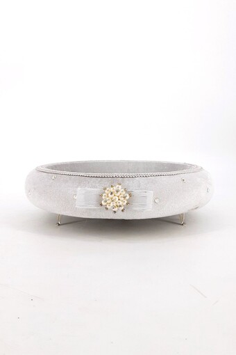 HÜMAM TEKSTİL - Hümam Havlu Sepeti Yuvarlak İncili Taşlı Kurdeleli