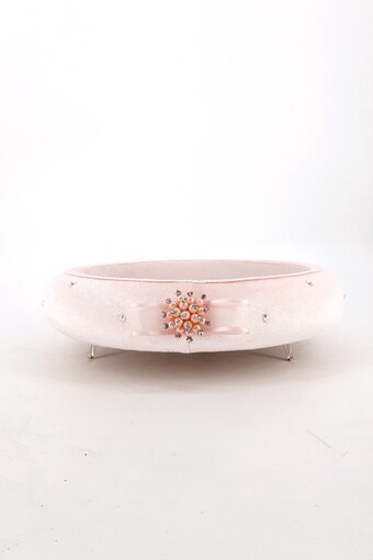 HÜMAM TEKSTİL - Hümam Havlu Sepeti Yuvarlak İncili Taşlı Kurdeleli (1)