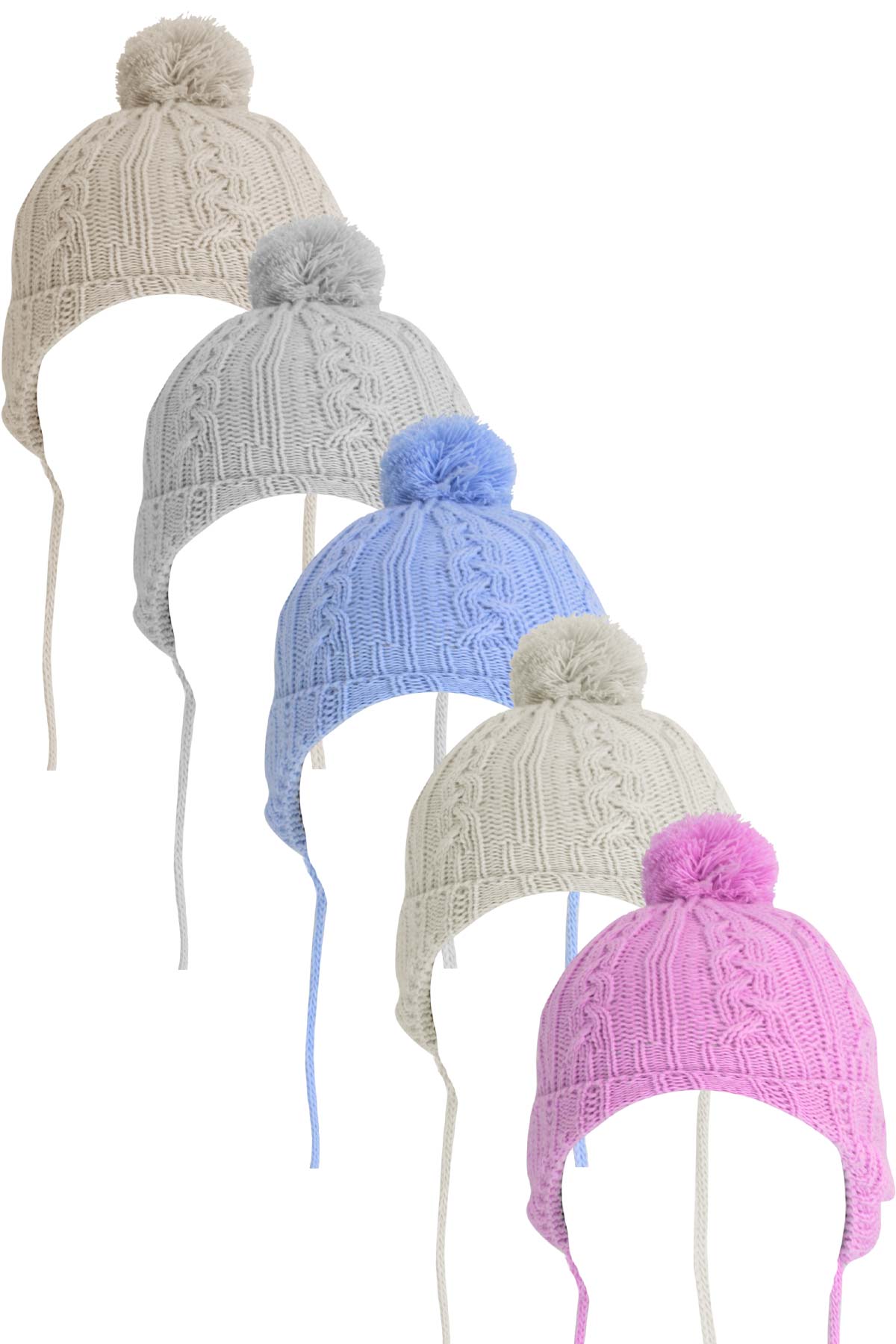 İlkcemre Bebek Triko İpli Ponpon Şapka - Thumbnail