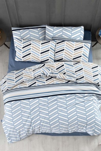 İPEXİ - İpexi Nevresim Takımı Zikzag Desen Tek Kişilik Kutulu Çarşaf 160x240 Nevresim 160x220 Ranforce