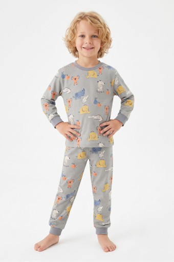 İSOBEL - İsobel Erkek Çocuk Pijama Takımı Uzun Kollu Koala Desenli Süprem - Gri