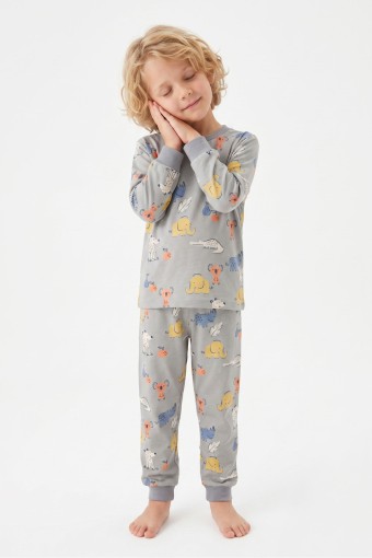 İSOBEL - İsobel Erkek Çocuk Pijama Takımı Uzun Kollu Koala Desenli Süprem - Gri (1)