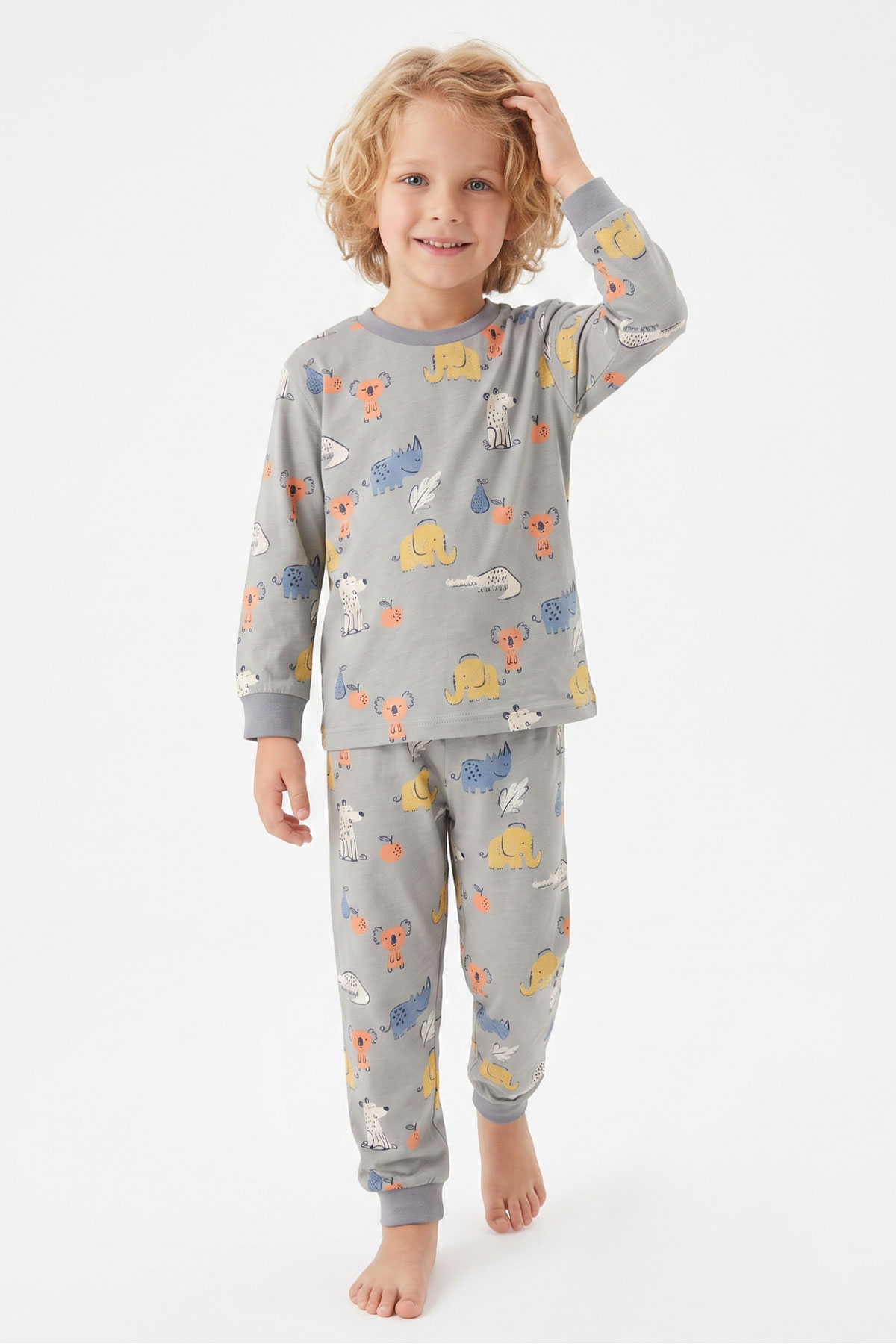 İsobel Erkek Çocuk Pijama Takımı Uzun Kollu Koala Desenli Süprem - Gri - Thumbnail