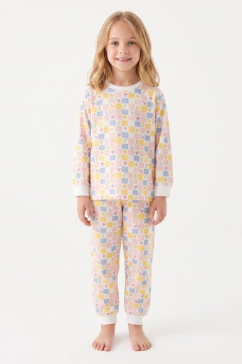 İSOBEL - İsobel Kız Çocuk Pijama Takımı Uzun Kollu Çiçek Detaylı Süprem - Çok Renkli