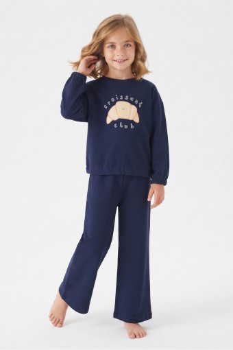 İSOBEL - İsobel Kız Çocuk Pijama Takımı Uzun Kollu Yazılı Süprem - Lacivert