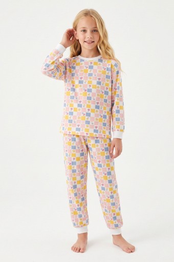 İSOBEL - İsobel Kız Garson Pijama Takımı Uzun Kollu Çiçek Detaylı Süprem - Çok Renkli