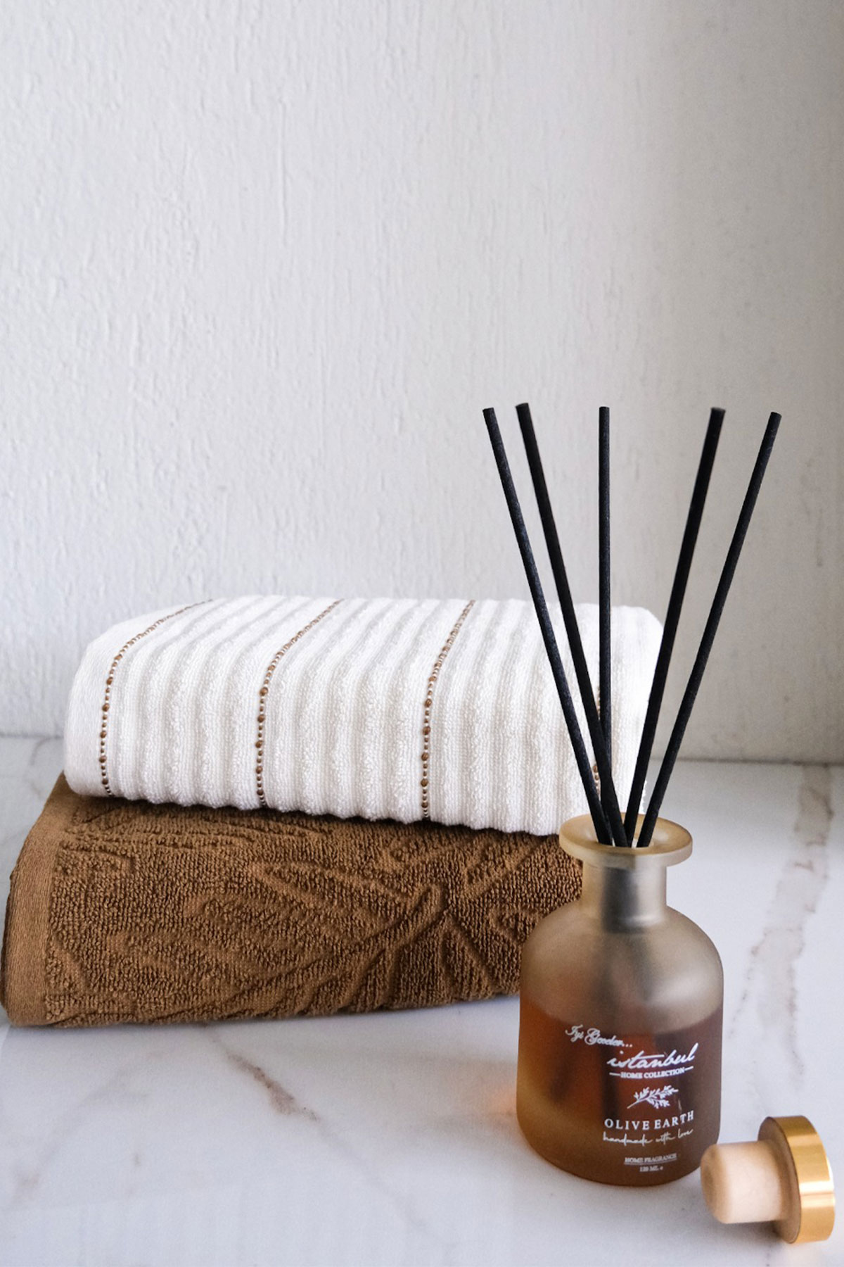 İyi Geceler İstanbul El Yüz Havlusu 50x90 Olive Earth Oda Kokulu 2'li Set Pamuklu - Thumbnail