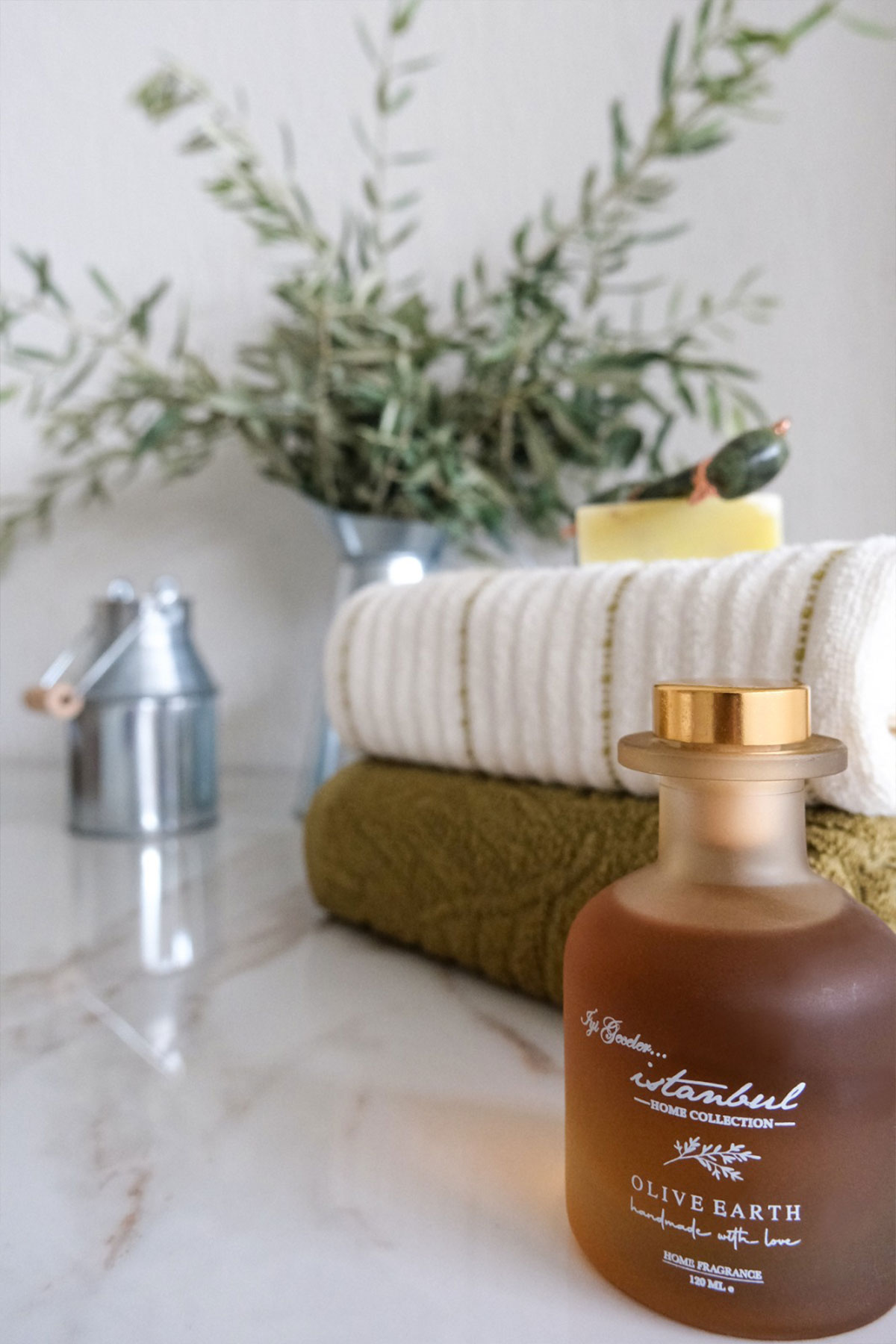 İyi Geceler İstanbul El Yüz Havlusu 50x90 Olive Earth Oda Kokulu 2'li Set Pamuklu - Thumbnail