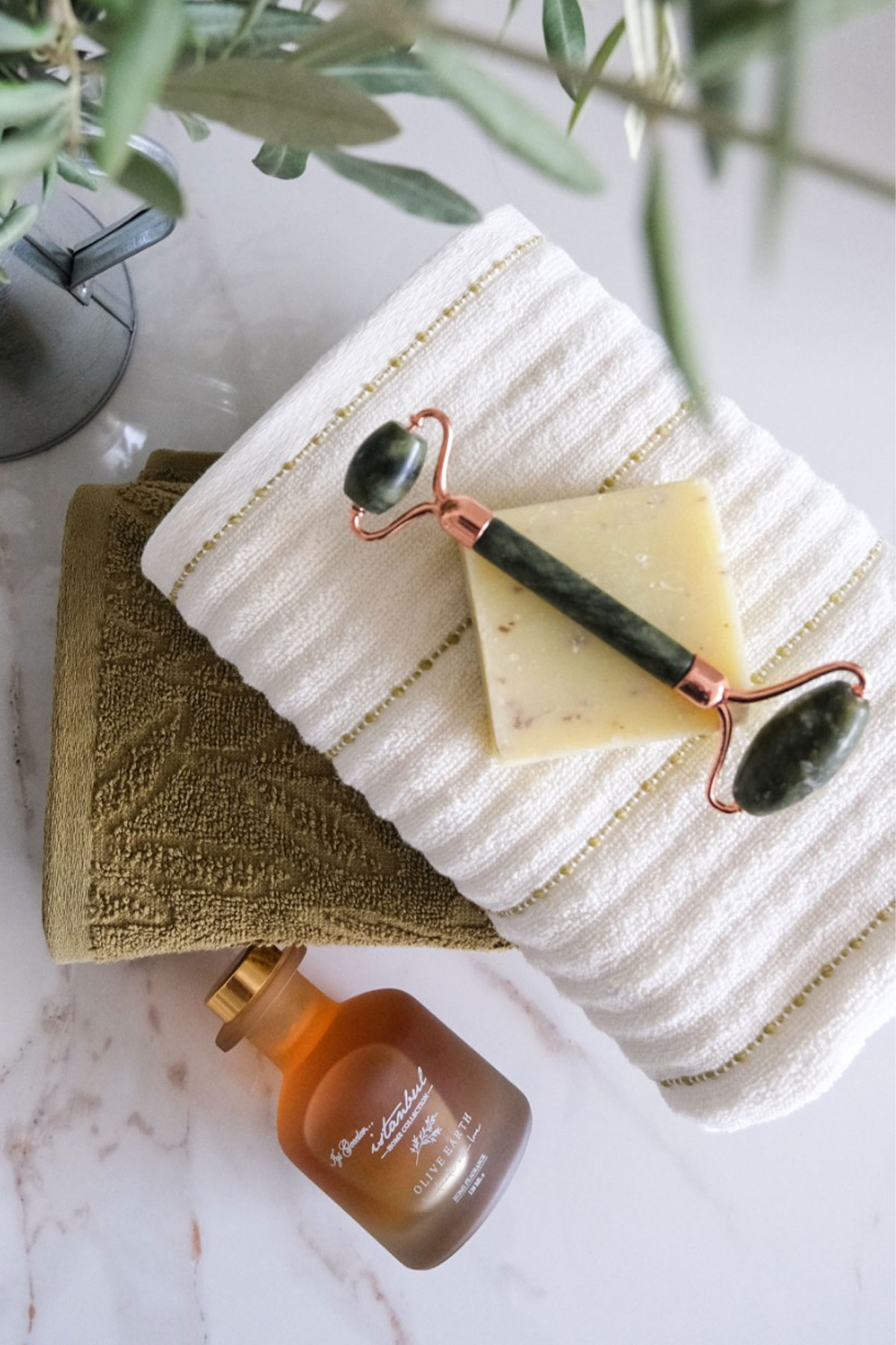 İyi Geceler İstanbul El Yüz Havlusu 50x90 Olive Earth Oda Kokulu 2'li Set Pamuklu - Thumbnail