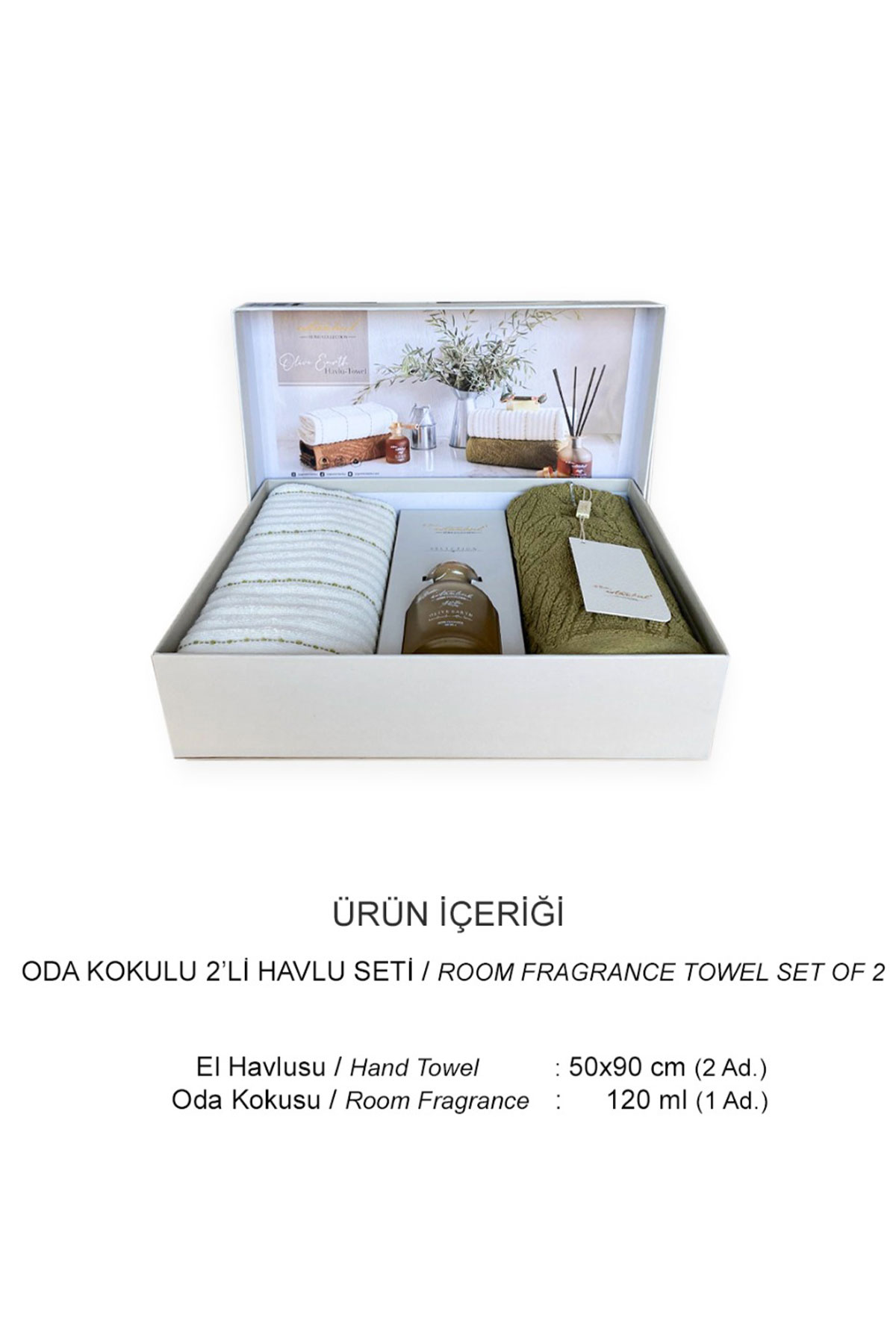 İyi Geceler İstanbul El Yüz Havlusu 50x90 Olive Earth Oda Kokulu 2'li Set Pamuklu - Thumbnail
