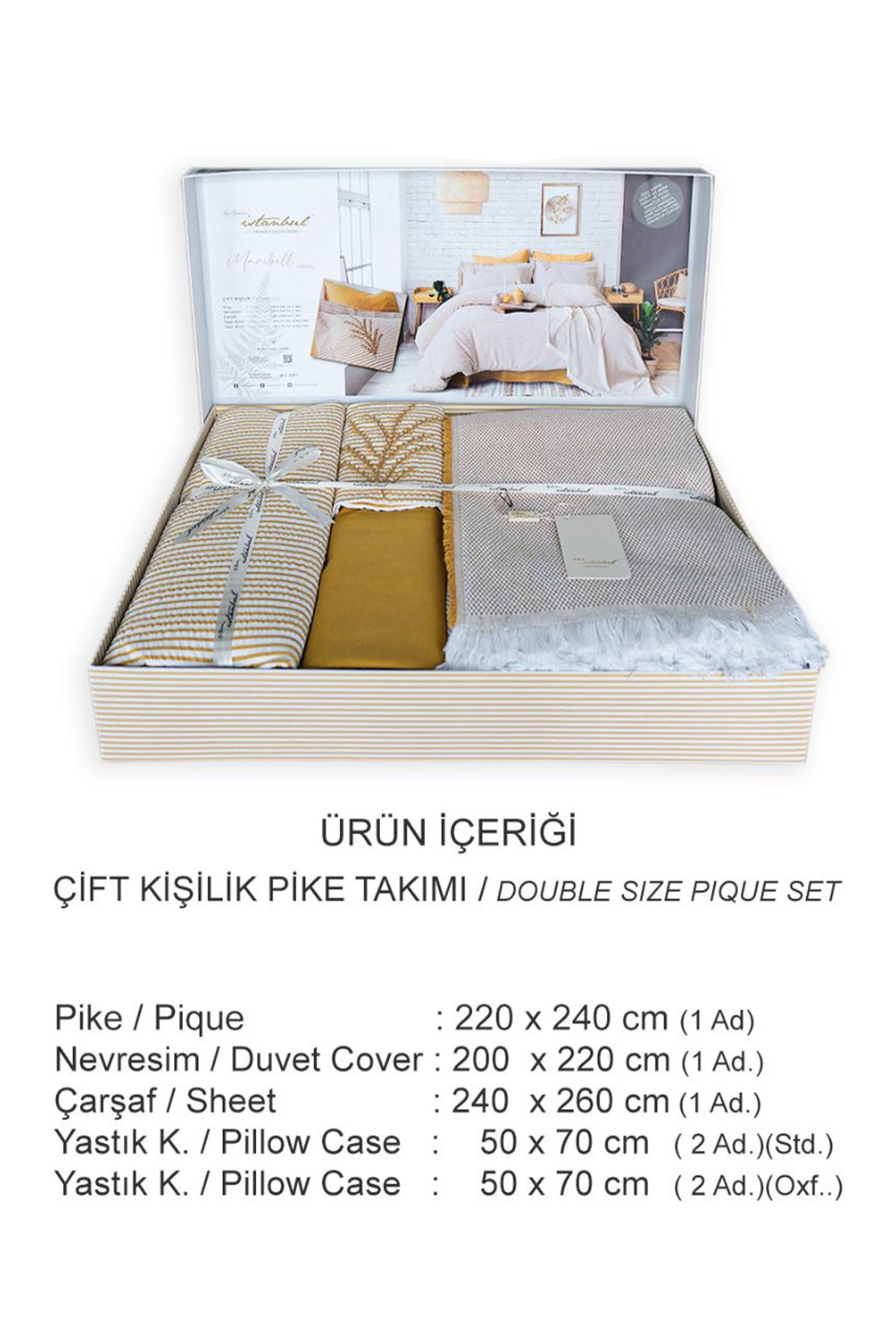 İyi Geceler İstanbul Nevresimli Pike Takımı Maribel 7 Parça Pamuklu - Thumbnail