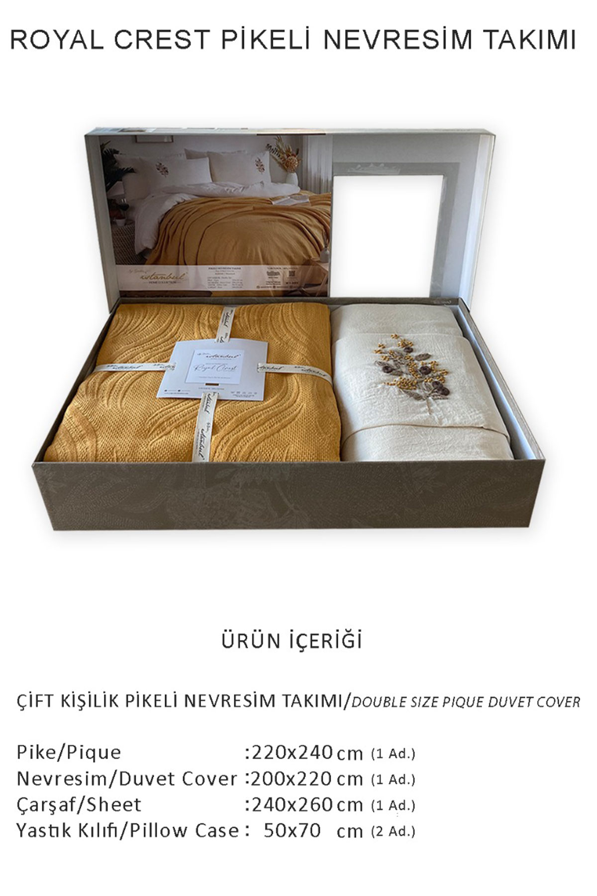 İyi Geceler İstanbul Nevresimli Pike Takımı Royal Crest 5 Parça Pamuklu - Thumbnail
