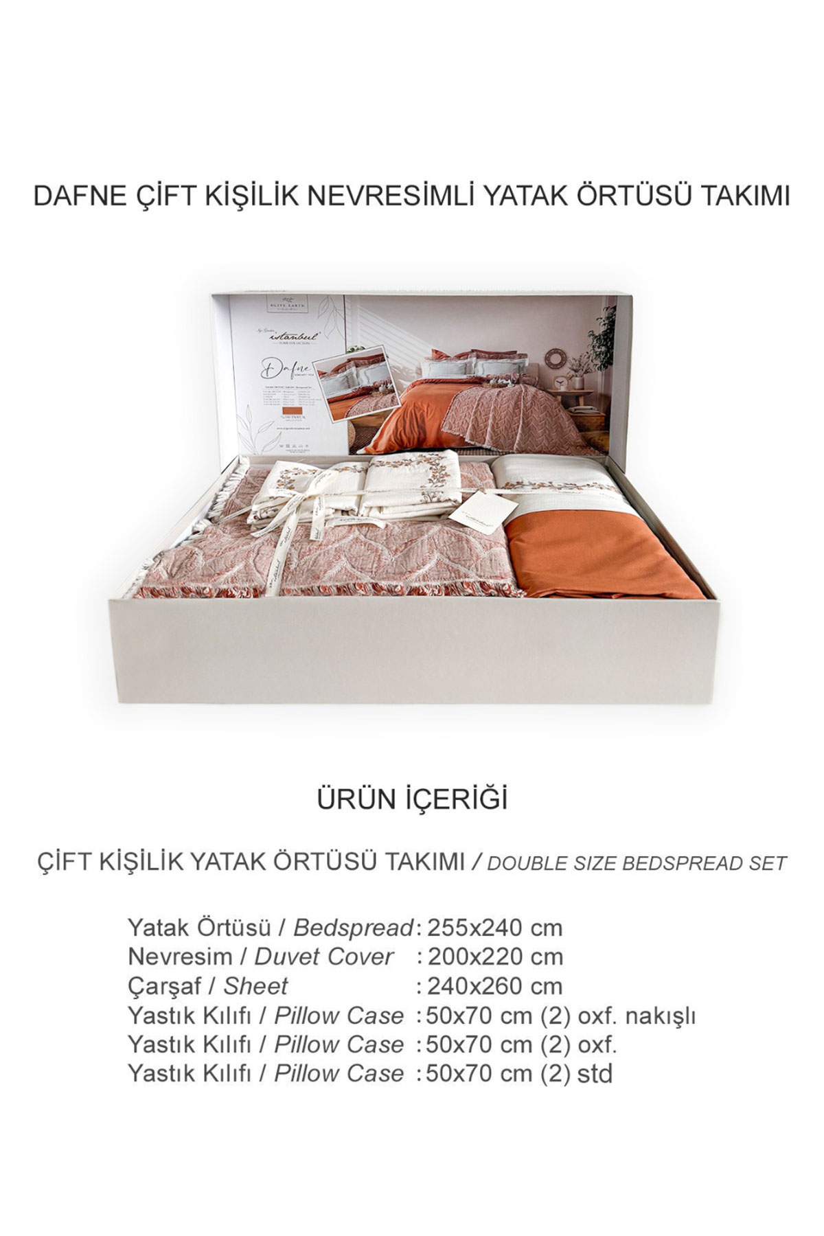 İyi Geceler İstanbul Yatak Örtülü Nevresim Takımı Dafne 7 Parça Pamuklu - Thumbnail