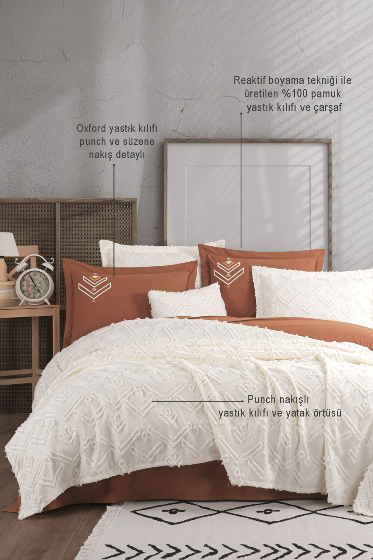 İyi Geceler İstanbul Yatak Örtüsü Takımı Aztec 6 Parça Pamuklu - Thumbnail