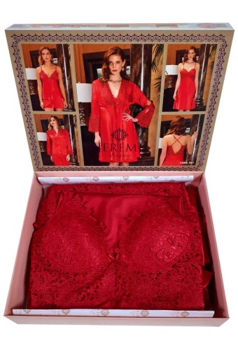 BATİSTA - Jeremi Kadın 6'lı Set Uzun Kol Dantel Detay - Bordo - XL