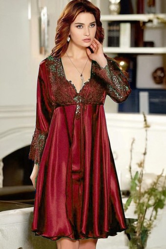 BATİSTA - Jeremi Kadın 6'lı Set Uzun Kol Dantel Detay - Kırmızı - L