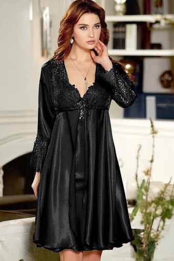 BATİSTA - Jeremi Kadın 6'lı Set Uzun Kol Dantel Detay - Siyah - 2XL