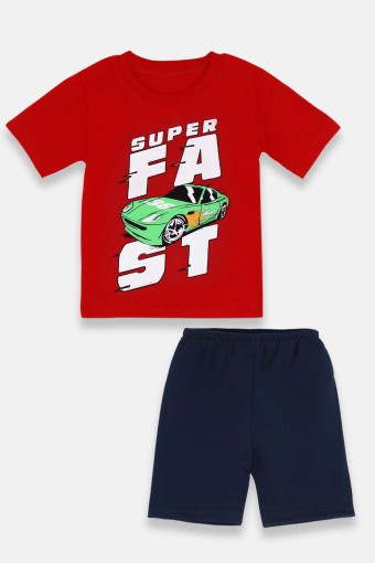 KARAMSA BEBE - Karamsa Erkek Bebek Süprem Araba Baskılı Alt Üst Takım - Kırmızı