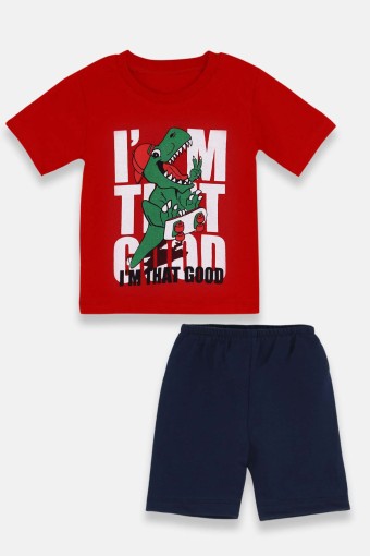 KARAMSA BEBE - Karamsa Erkek Bebek Süprem Dinozor Baskılı Alt Üst Takım - Kırmızı