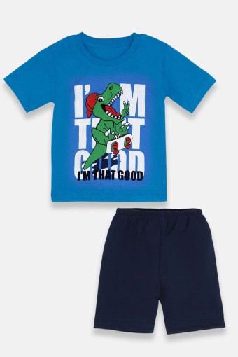 KARAMSA BEBE - Karamsa Erkek Bebek Süprem Dinozor Baskılı Alt Üst Takım - Mavi