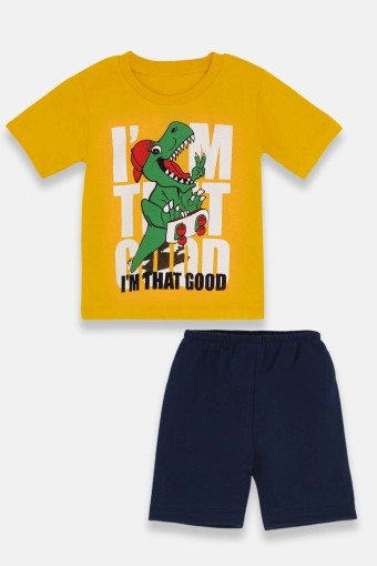 KARAMSA BEBE - Karamsa Erkek Bebek Süprem Dinozor Baskılı Alt Üst Takım - Sarı