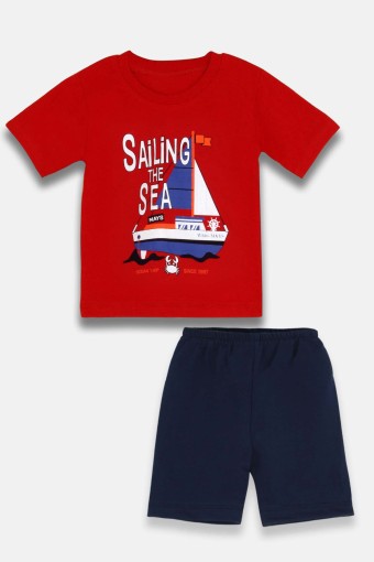 KARAMSA BEBE - Karamsa Erkek Bebek Süprem Gemi Baskılı Alt Üst Takım - Kırmızı