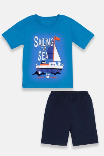 KARAMSA BEBE - Karamsa Erkek Bebek Süprem Gemi Baskılı Alt Üst Takım - Mavi