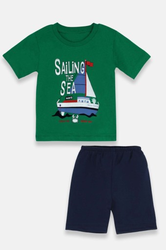 KARAMSA BEBE - Karamsa Erkek Bebek Süprem Gemi Baskılı Alt Üst Takım - Yeşil