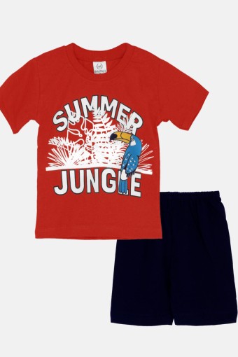 KARAMSA BEBE - Karamsa Erkek Çocuk Şortlu Takım Summer Jungle - Kırmızı