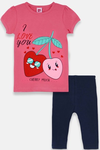 KARAMSA BEBE - Karamsa Kız Bebek Süprem Kiraz Baskılı Alt Üst Takım - Pembe