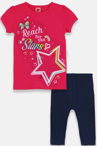 KARAMSA BEBE - Karamsa Kız Bebek Süprem Yıldız Baskılı Alt Üst Takım - Fuşya