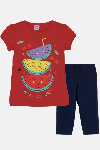 KARAMSA BEBE - Karamsa Kız Çocuk Şortlu Takım Karpuzlu - Kırmızı