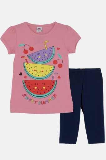 KARAMSA BEBE - Karamsa Kız Çocuk Şortlu Takım Karpuzlu - Koyu Pembe