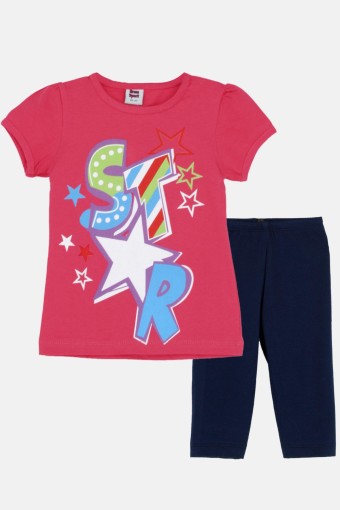 KARAMSA BEBE - Karamsa Kız Çocuk Şortlu Takım Star - Fuşya