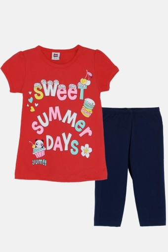 KARAMSA BEBE - Karamsa Kız Çocuk Şortlu Takım Sweat - Kırmızı